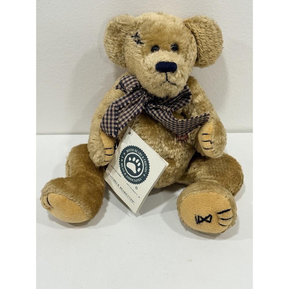 Boyd's Bear Patches B. BearIluved Plush Bean Bag 7" Sitting 1999 Brown NWT